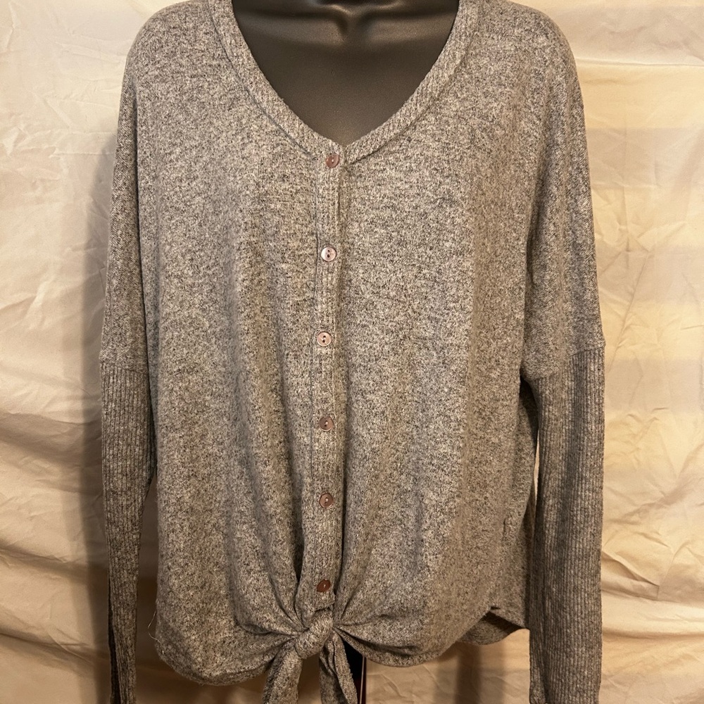 Gray Button-Up Knit Cardigan